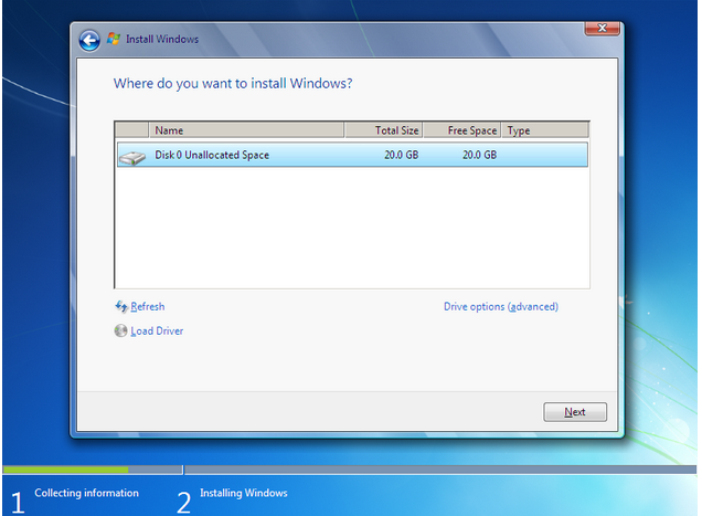 pc windows 7 install