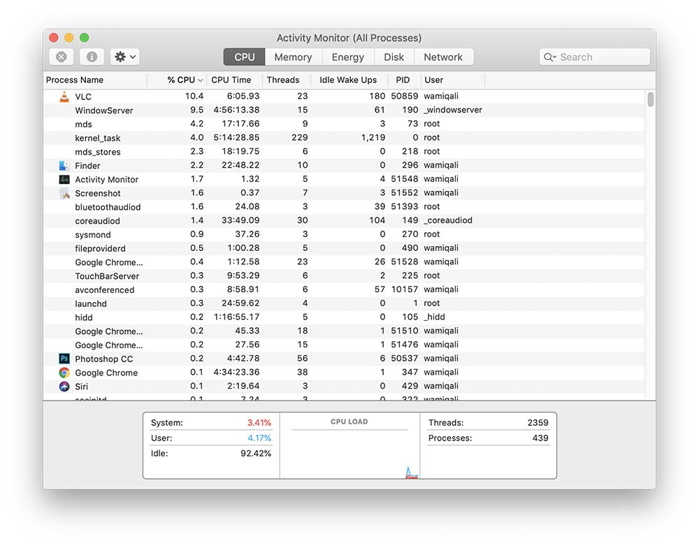 windows server in mac activity monitor